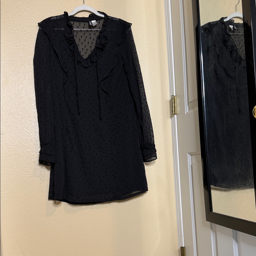 H&M Black Sheer Ruffle Blouse